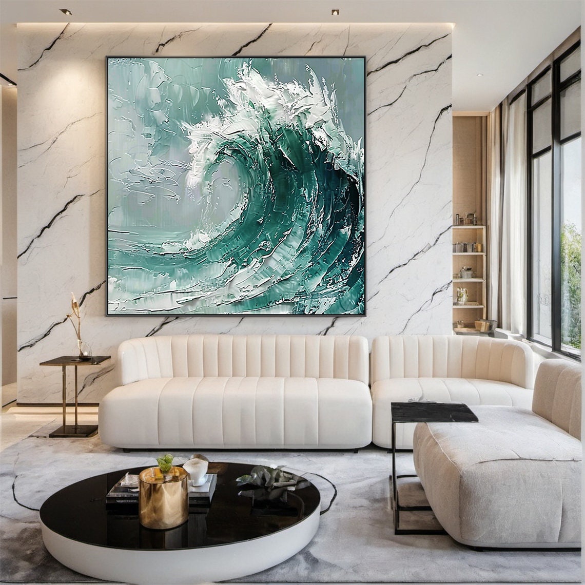 Emerald Green Ocean Wave Curl Impasto Textured Seascape Art Poster - Image 3