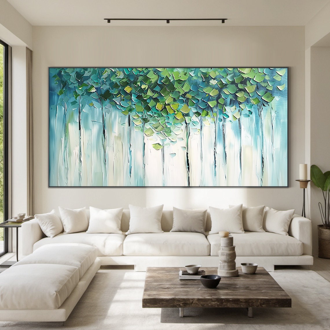 Green Tree Canopy Palette Knife Textured Modern Nature Art Poster - Image 3