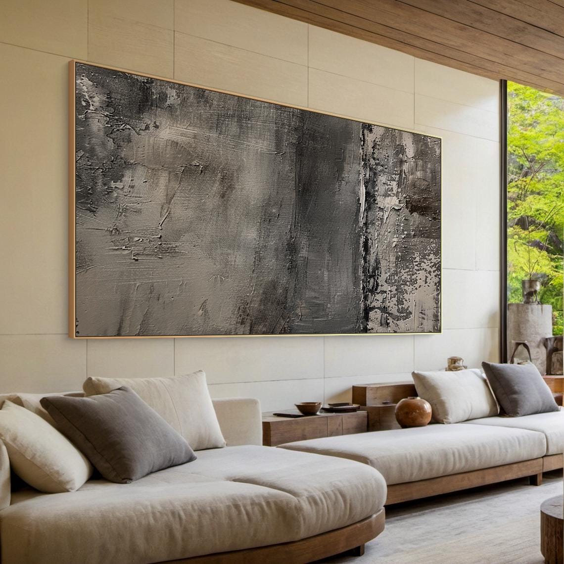Grey Abstract Painting Textured Horizon Band Modern Wall Art Poster - Image 5