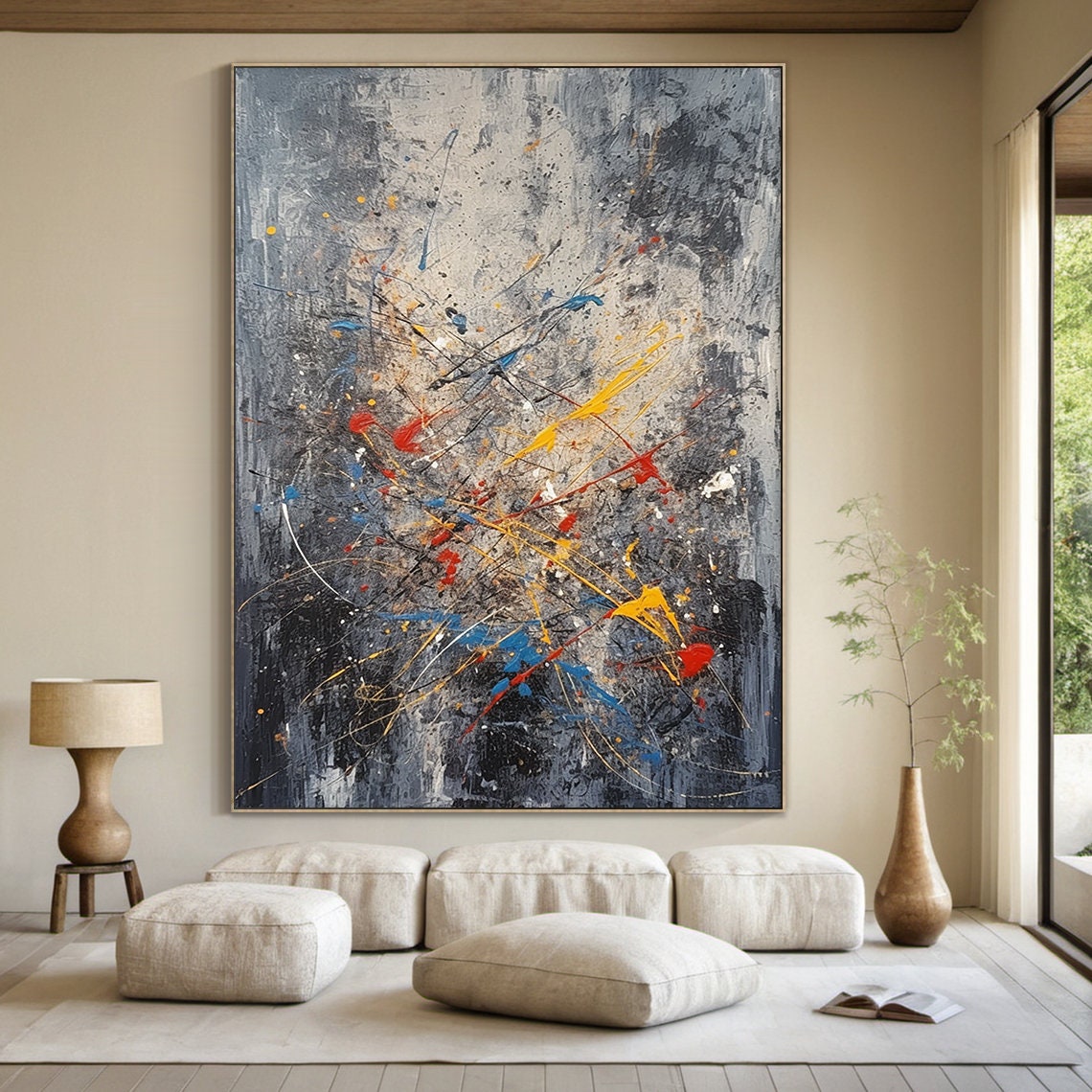 Gray Graffiti Abstract Painting Gray Wabi Sabi Wall Art Large Gray Wall Art Textured Hand Painting Home Wall Decoration
