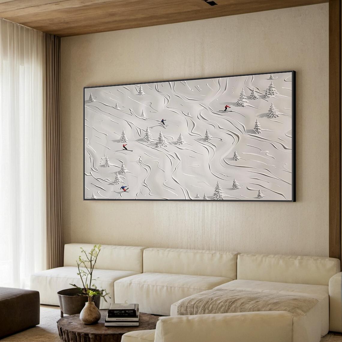 White Ski Oil Painting, Abstract Ski Art Poster - Image 2