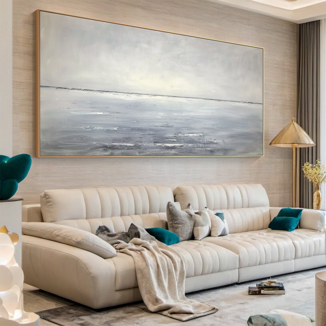 Grey Foggy Ocean Horizon Wide Seascape Minimalist Modern Poster