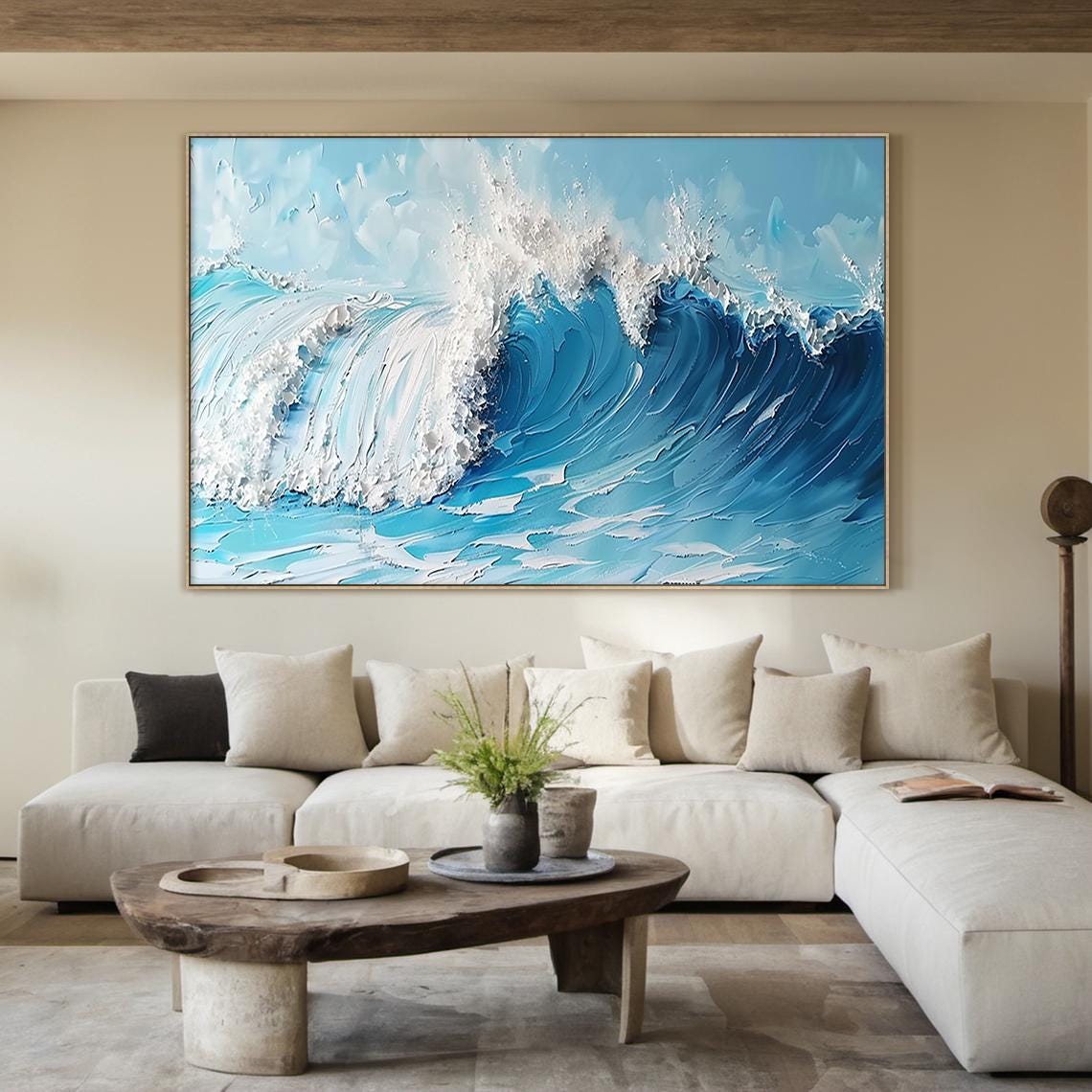 Blue Ocean Crashing Wave White Foam Impasto Textured Seascape Poster - Image 3