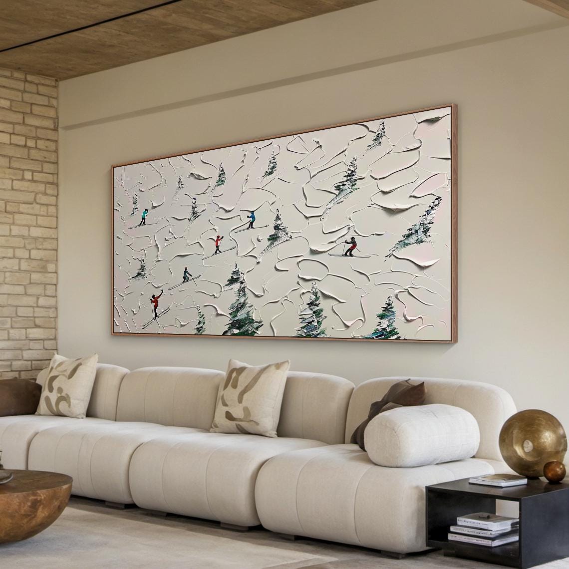 Beige Ski Oil Painting Decorative Painting Original Skier Gift Beige Abstract Ski Art Modern Interior Wall Decor - Image 5