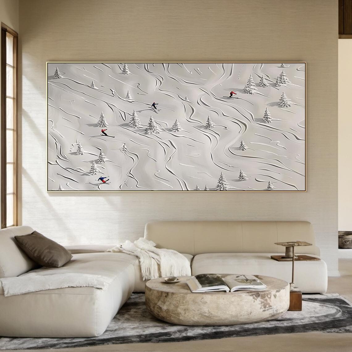 White Ski Oil Painting, Abstract Ski Art Poster - Image 5