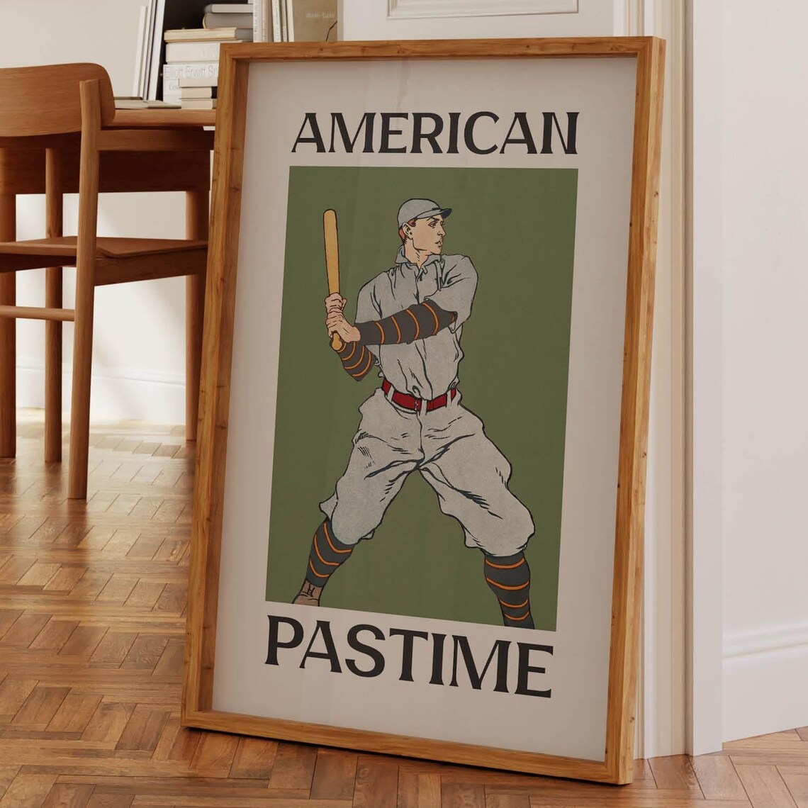 American Pastime Vintage Baseball Player Illustration Poster