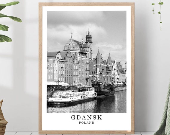 Gdansk Travel Poster Black And White Photo City Landmark Wall Art Print Decor Gift