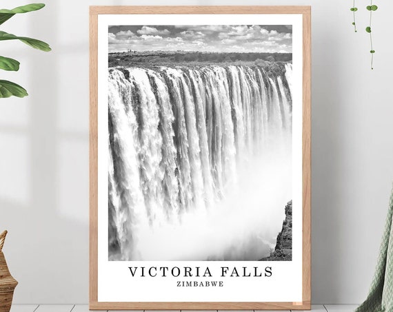Victoria Falls Travel Print Black And White Photo Zimbabwe Landmark Wall Art Decor Gift Poster