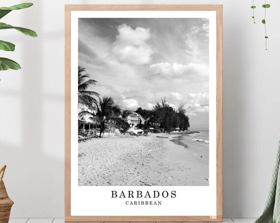 Barbados Travel Print Black And White Island Poster Caribbean Wall Art Minimalist Dcor Gift