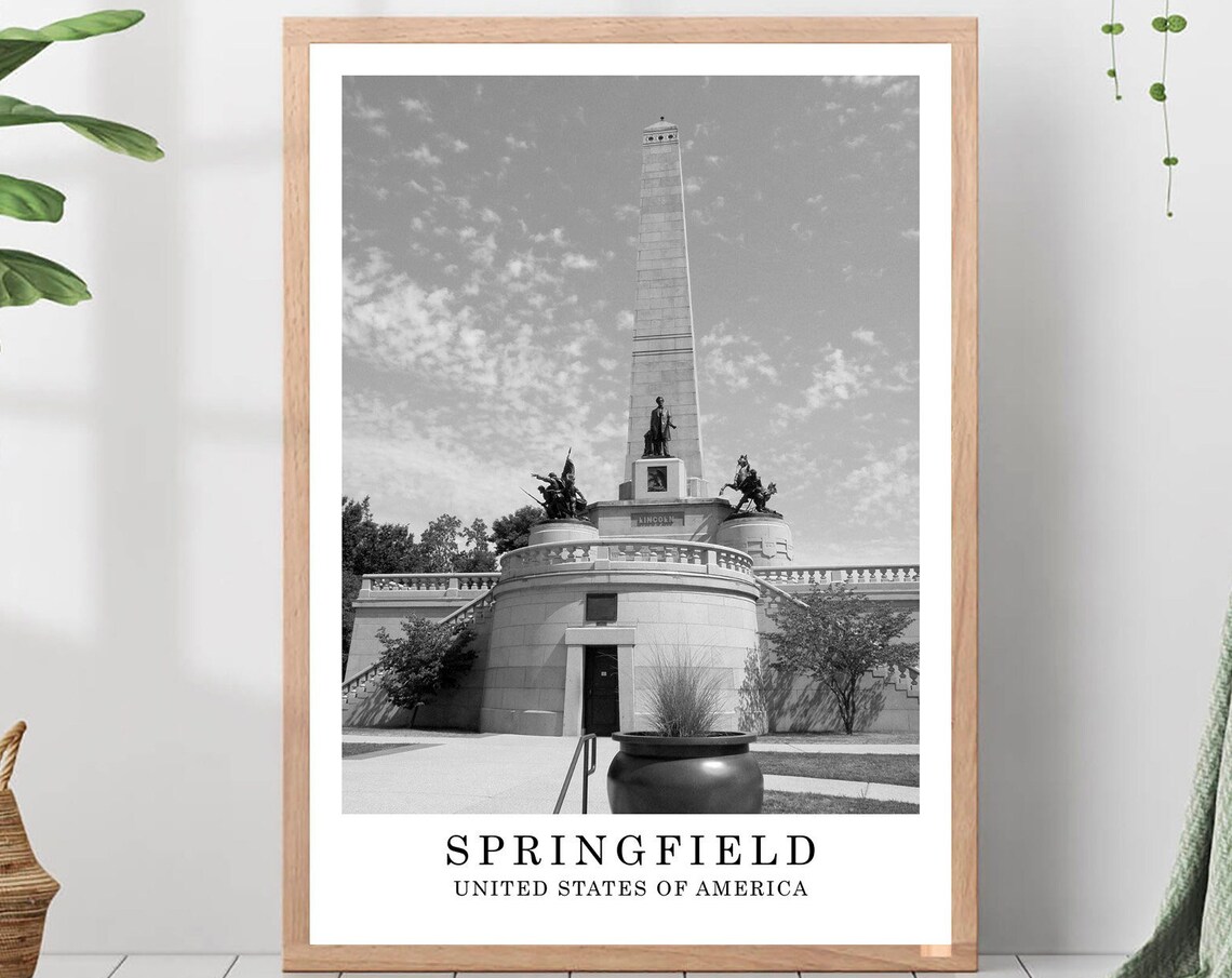 Springfield Lincoln Tomb Monument Black And White Illinois Poster