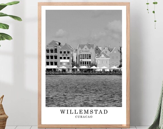 Willemstad Curacao Travel Poster Black And White Photo City Landmark Wall Art Print Gift