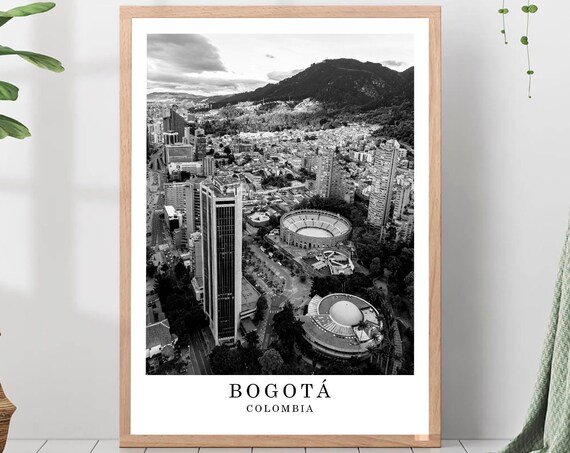 Bogota Aerial City View Colpatria Tower Colombia Black White Poster