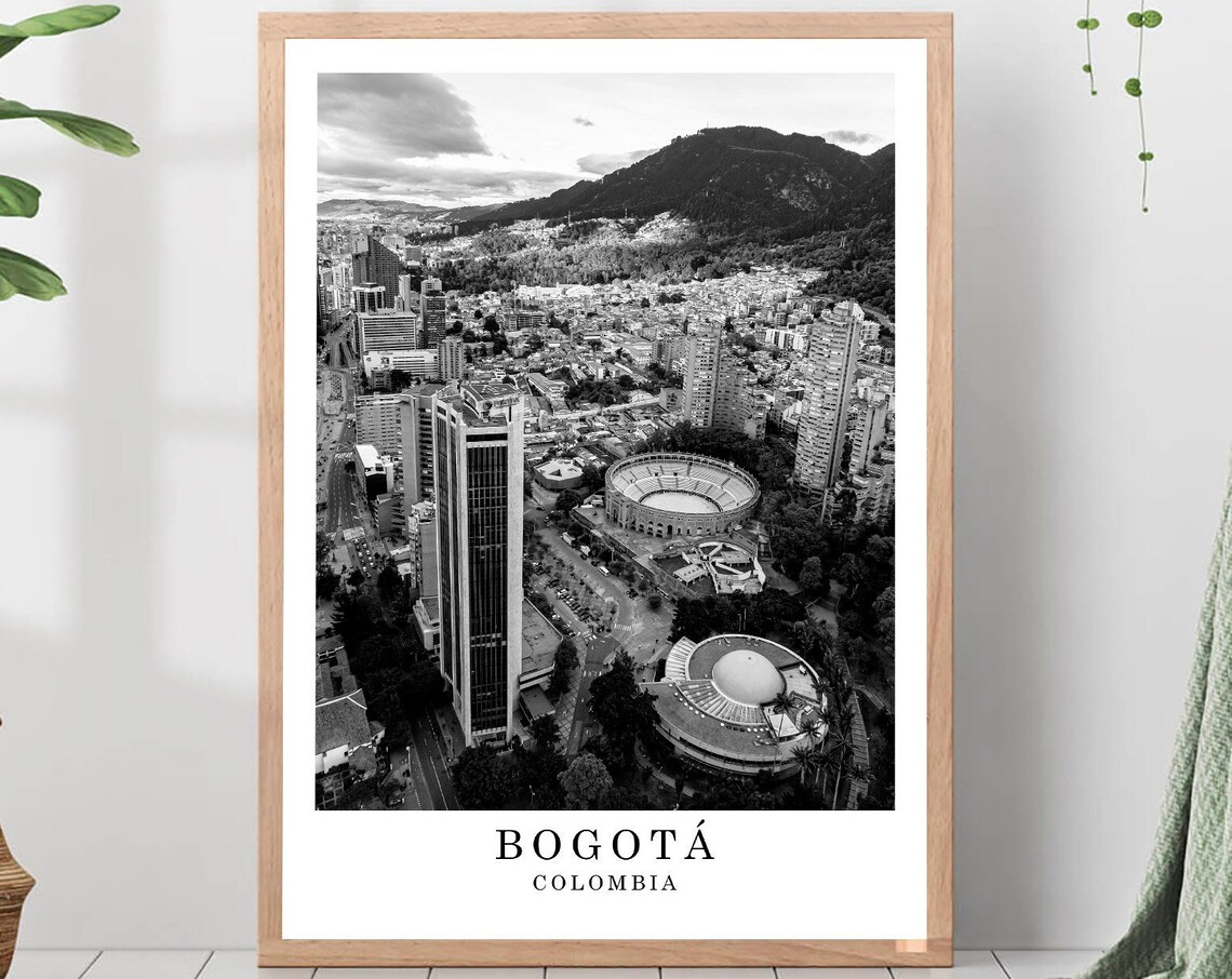 Bogota Aerial City View Colpatria Tower Colombia Black White Poster