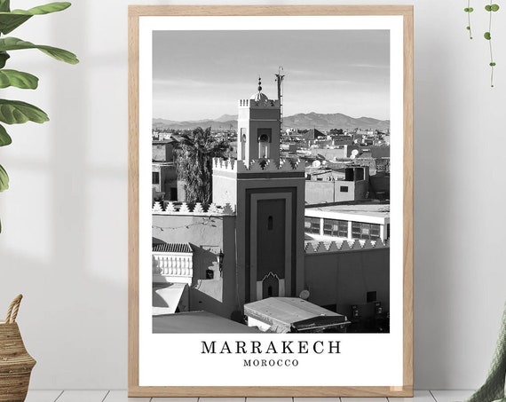 Marrakech Morocco Travel Poster Black And White Photo City Landmark Wall Art Print Gift
