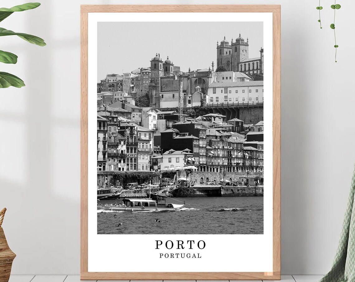 Porto Douro River Boat Vila Nova Gaia Portugal Black White Poster