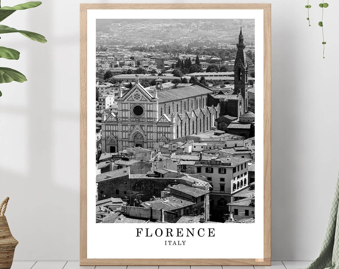 Florence Santa Croce Basilica Black And White Italy City Poster