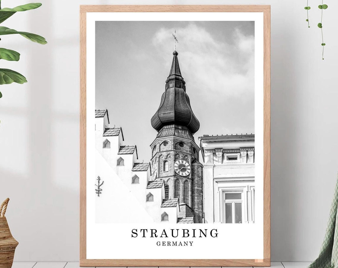 Straubing Onion Dome Church Tower Black And White Germany Poster