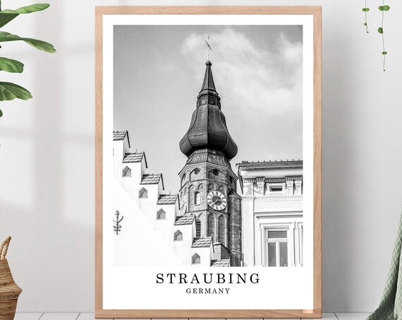 Straubing Onion Dome Church Tower Black And White Germany Poster