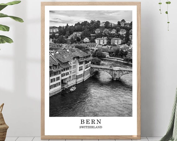 Bern Travel Poster Black And White Photo City Landmark Wall Art Print Decor Gift