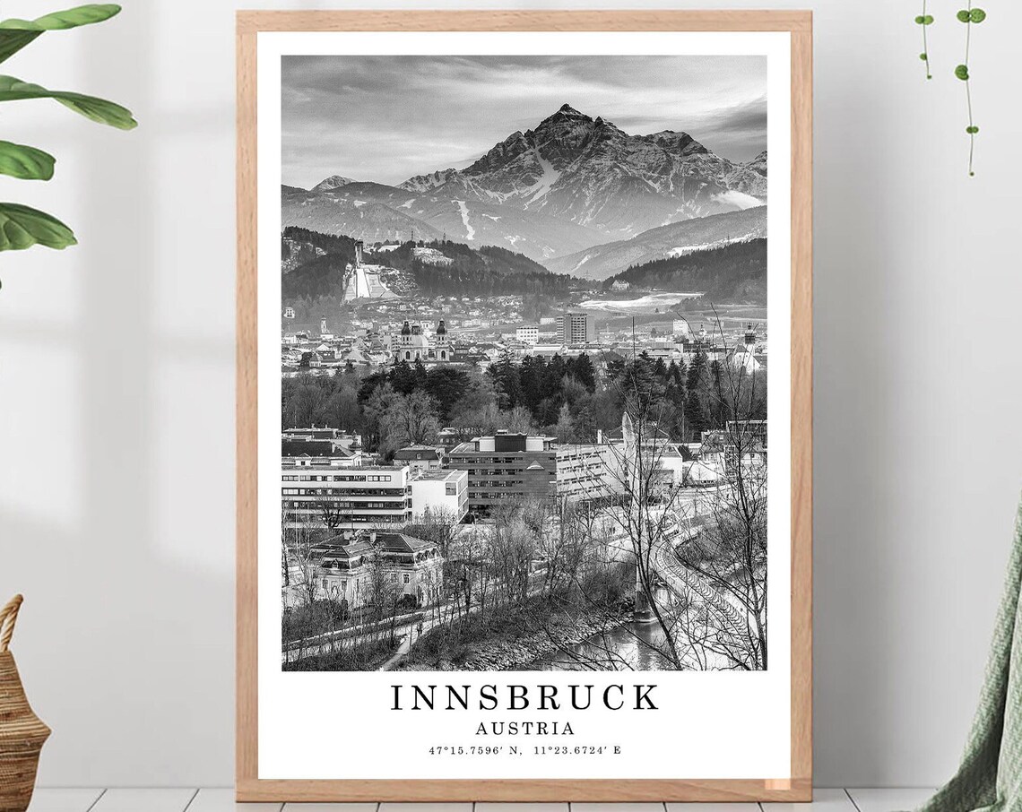 Innsbruck Alpine Cityscape Mountains Black And White Austria Poster