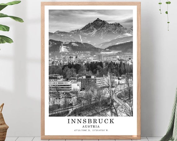 Innsbruck Travel Print Black White Photo City Landmark Poster Wall Art Gift