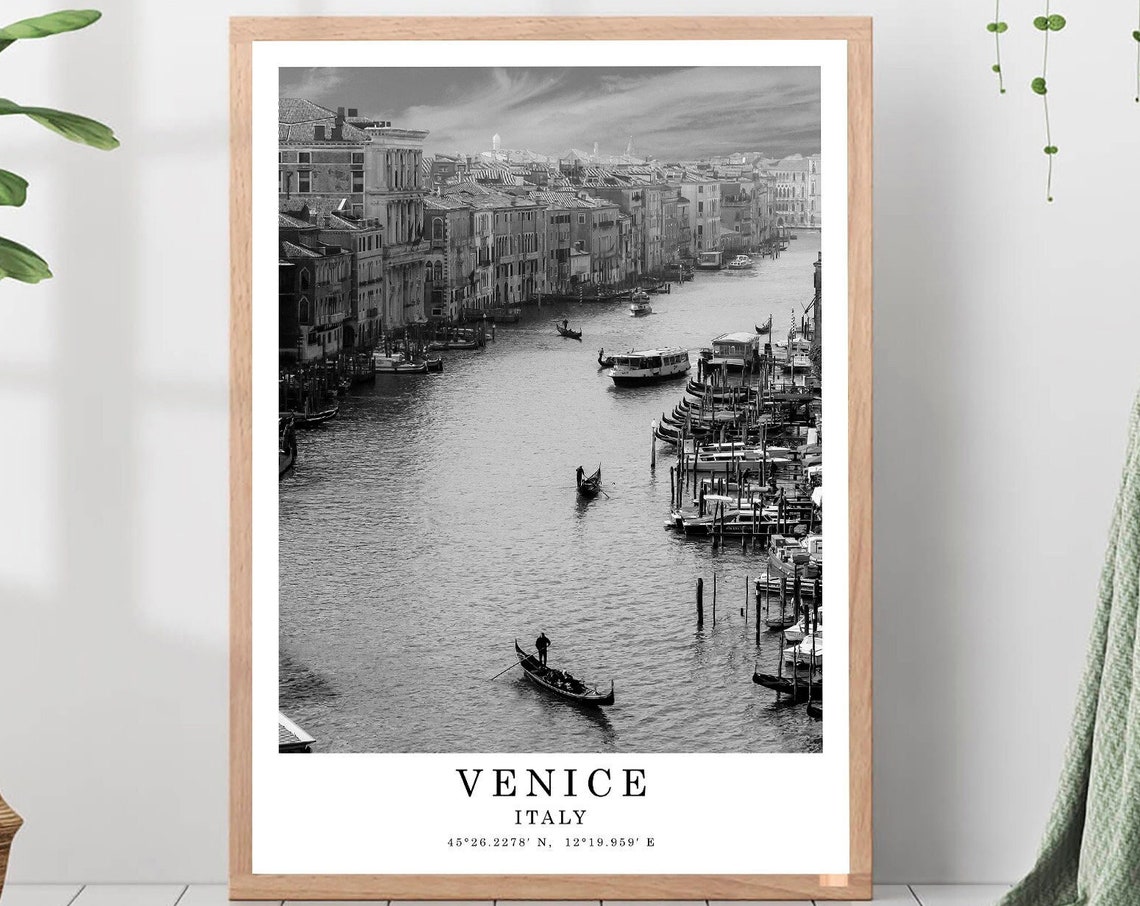 Venice Italy Grand Canal Gondolas Black And White Photo Poster