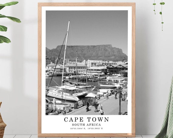 Cape Town Travel Poster Black And White Photo City Landmark Wall Print Gift Art