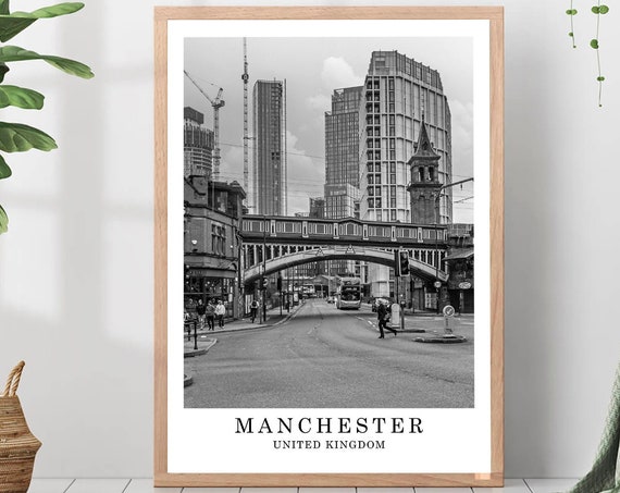 Manchester Travel Print Black And White Photo City Landmark Poster Wall Art Gift