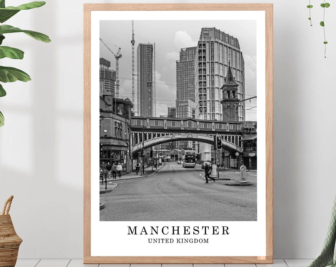 Manchester Railway Bridge Deansgate Street Black White Poster