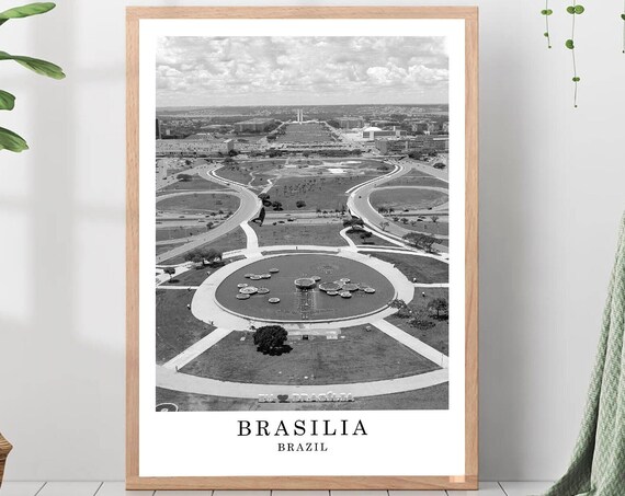 Brasilia Brazil Monumental Axis Aerial Black And White Travel Photo Poster