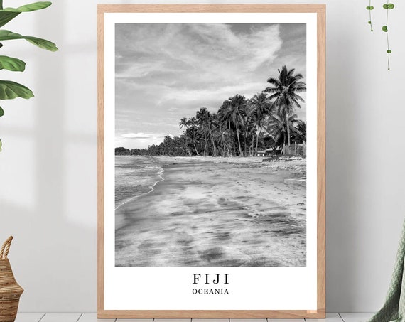 Fiji Travel Print Black And White Island Poster Oceania Wall Art Minimalist Dcor Gift
