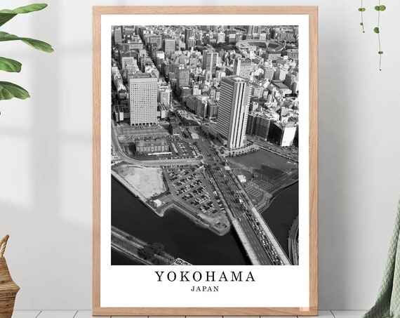 Yokohama Travel Poster Black And White Photo City Landmark Wall Art Print Decor Gift