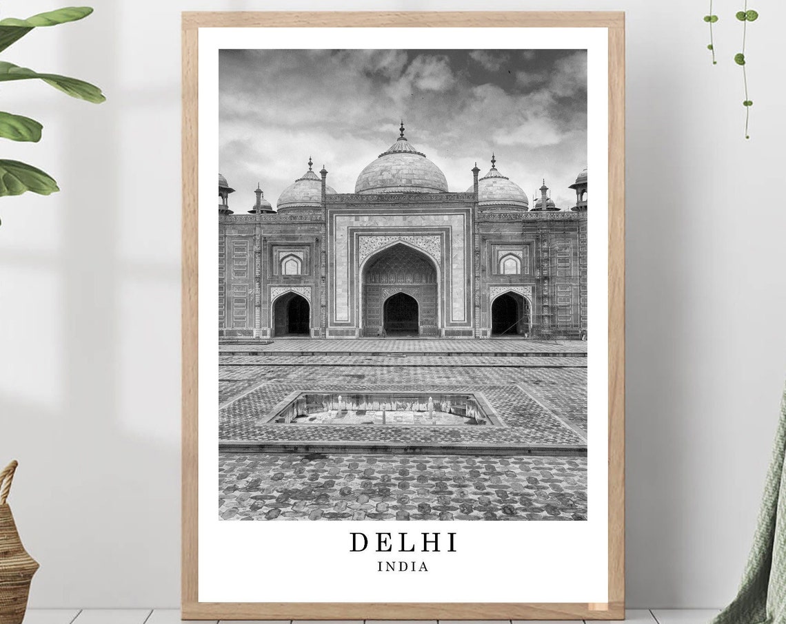 Delhi India Mughal Monument Grand Dome Black White Photo Poster