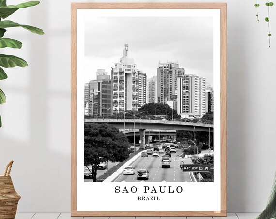 Sao Paulo Travel Print Black And White Photo City Landmark Wall Art Decor Poster Gift