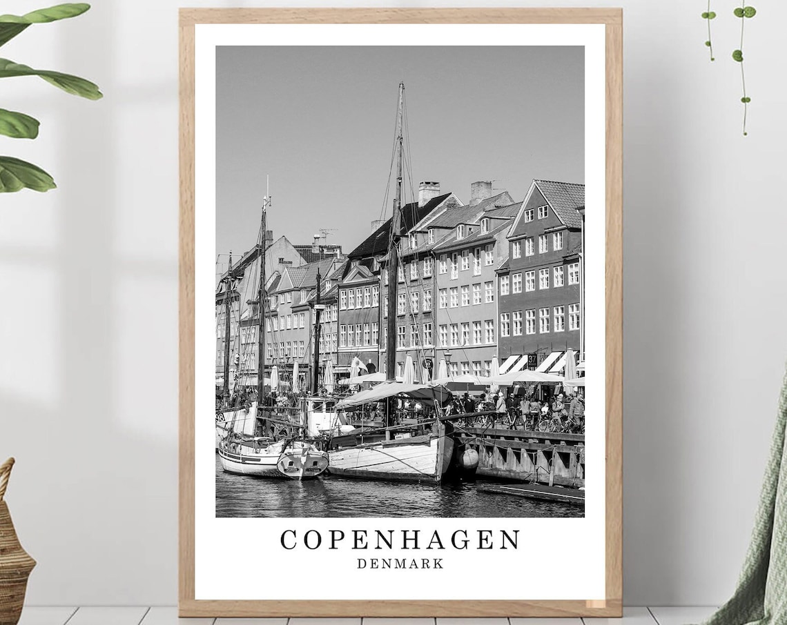 Copenhagen Denmark Black and White Travel Poster