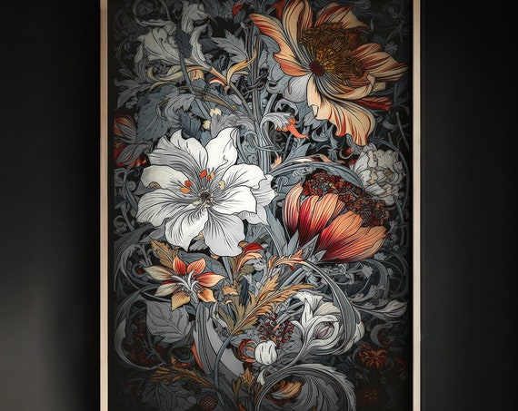 Dark Moody Floral Moody Botanical Hibiscus Decor Dark Floral Decor Vintage Flower Vintage Floral Art Dark Home Decor Bedroom Flor