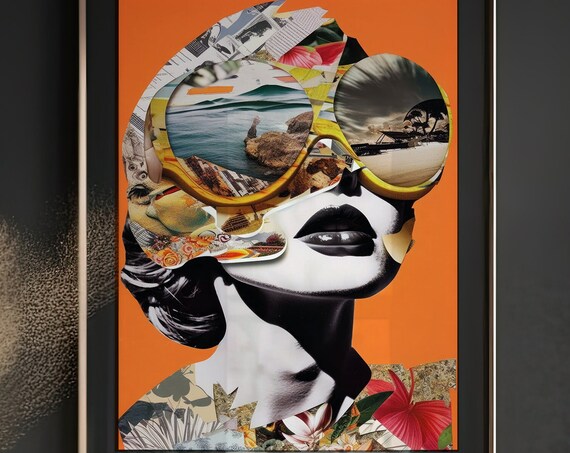 Orange Aesthetic Collage Woman Oversized Sunglasses Pop Art Poster
