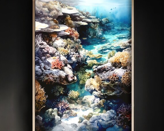 Coral Poster Ocean Life Print Vintage Poster Vintage Print Beach Art Decor Sea Coral Prints Nautical Decor Great Barrier Reef Australia Art