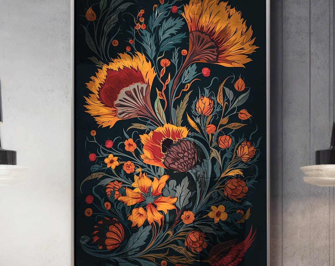 Dark Botanical Floral Bouquet Moody Autumn Wildflower Poster