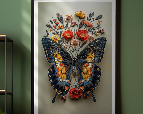 Elegant Botanical Butterfly Essence Modern Nature Wall Art Instant