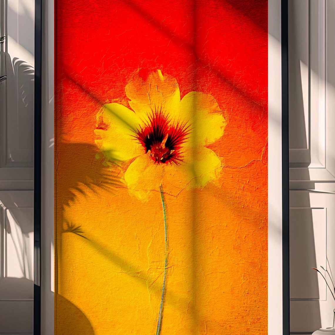 Vibrant Yellow Flower Red Orange Gradient Boho Minimalist Art Print