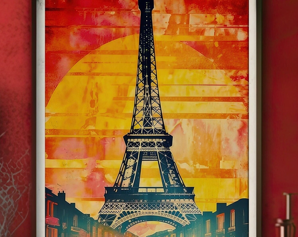 Eiffel Tower Blazing Sunset Abstract Paris Cityscape Art Print - Image 3