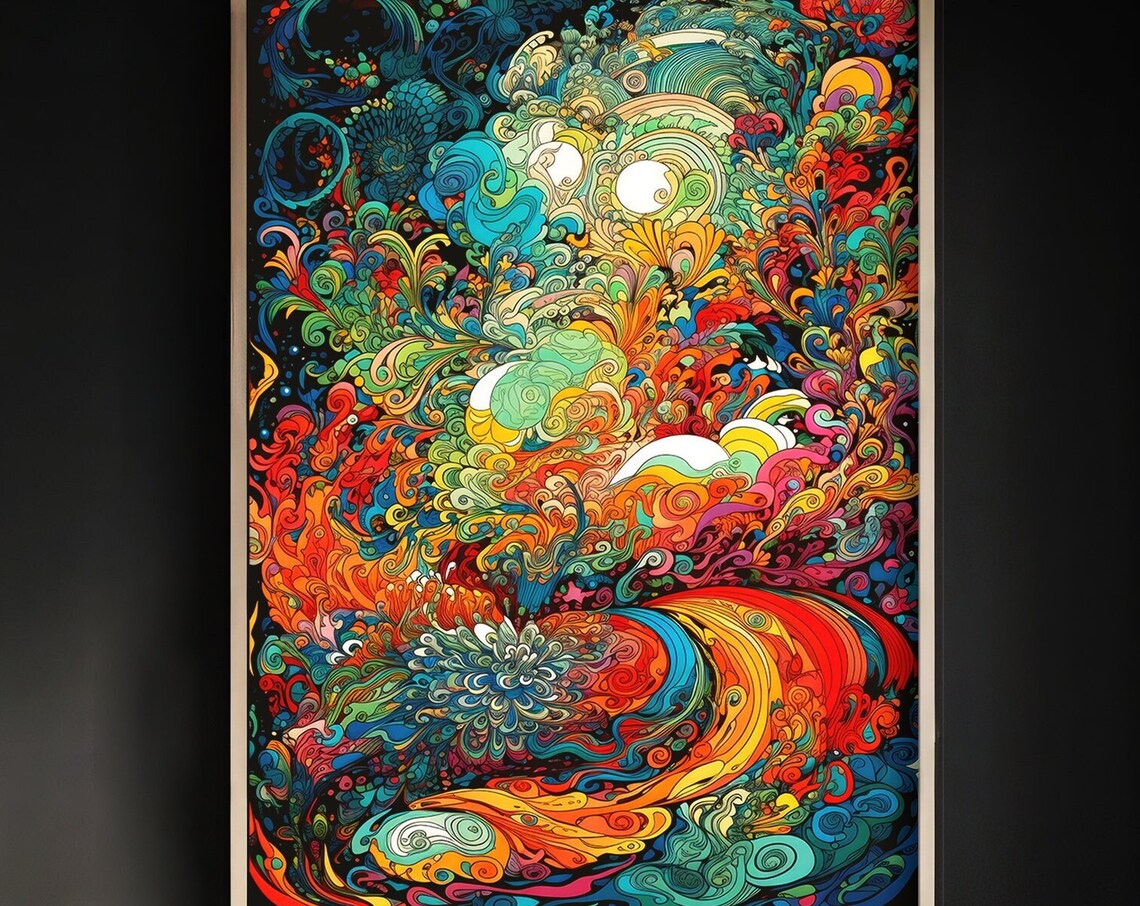 Psychedelic Rainbow Ocean Wave Trippy Abstract Fluid Art Print - Image 3