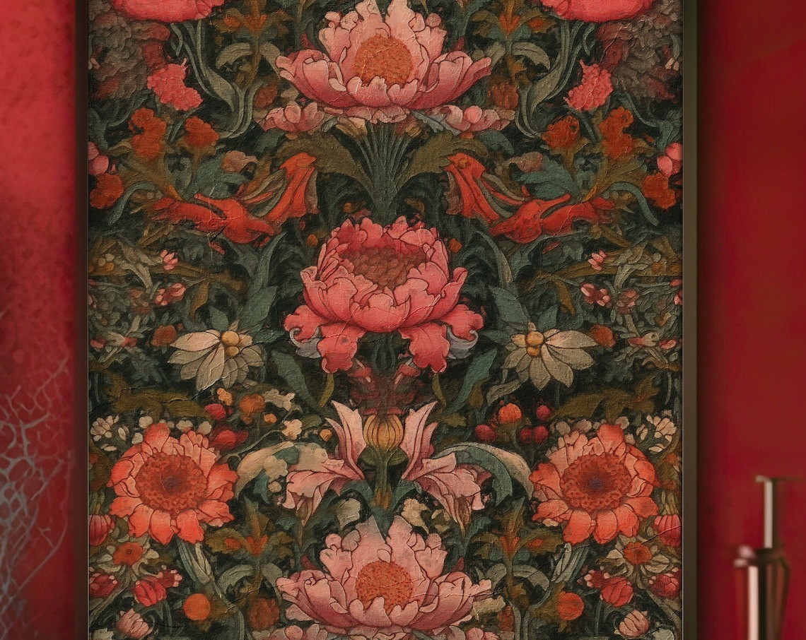 Dark Moody Floral Garden Vintage Botanical Cottagecore Wall Art