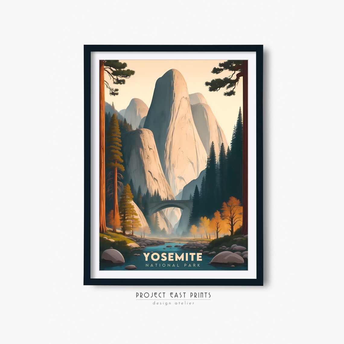 Yosemite National Park Granite Domes Sunset Retro Travel Poster