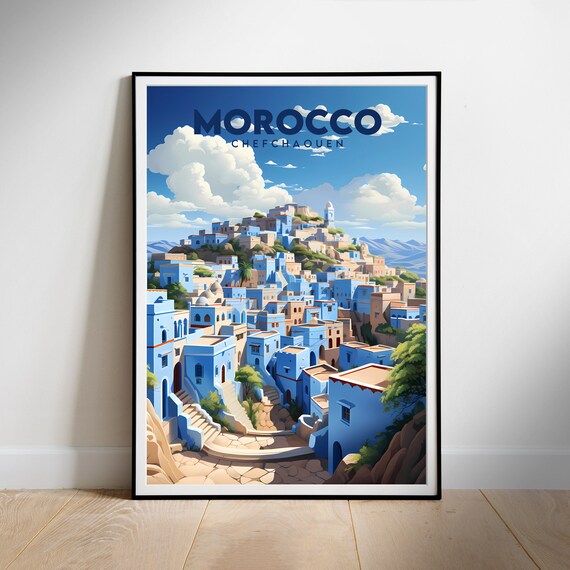 Morocco Travel Print Chefchaouen Retroinspired Poster For Instant Home Decor Wall Art