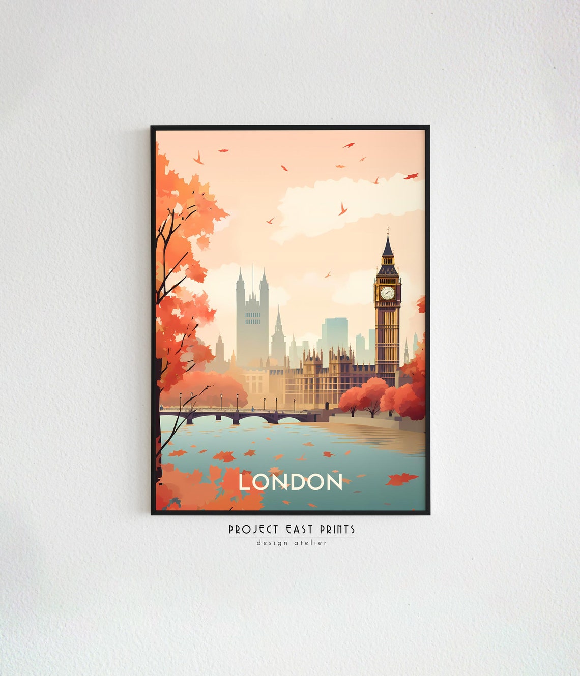 London Big Ben Autumn Riverside Thames Fall Foliage Travel Poster - Image 2