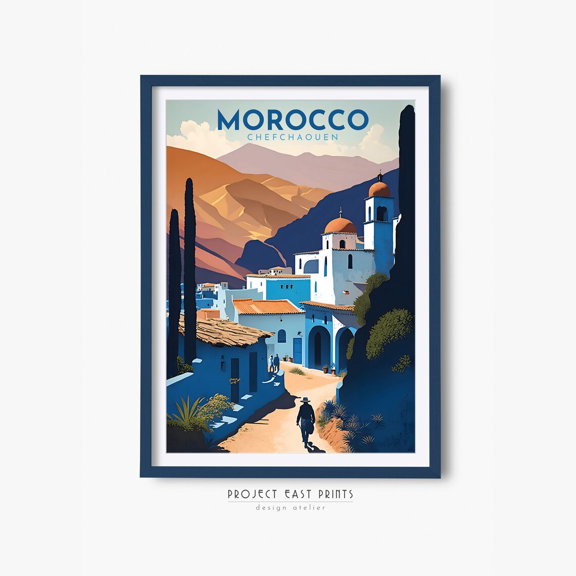Morocco Travel Poster, Chefchaouen Retro Wall Art