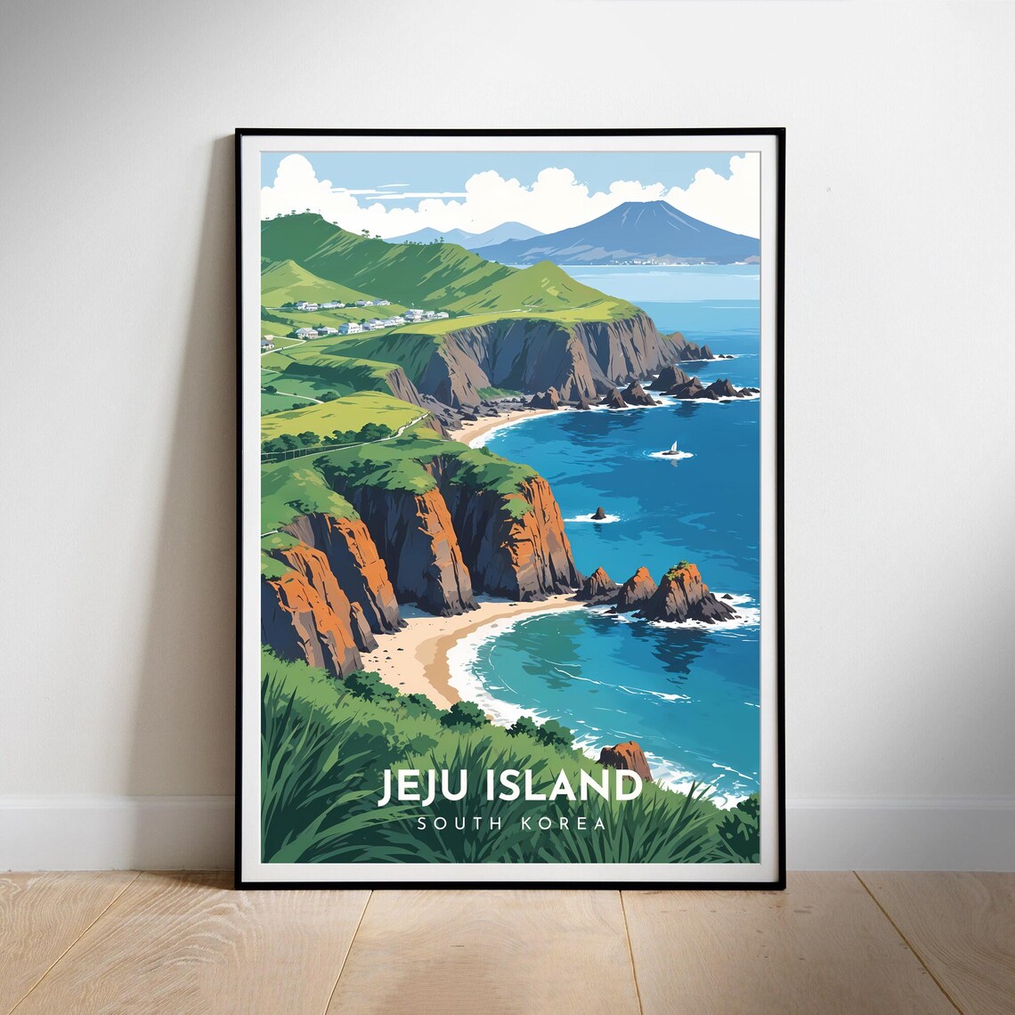 Scenic Jeju Island South Korea Coastal Cliffs Cove Travel Poster