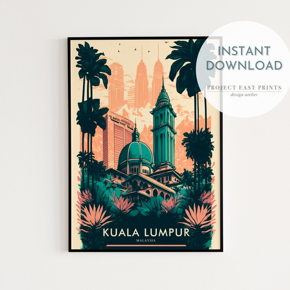 Kuala Lumpur Malaysia Retro Style Travel Poster